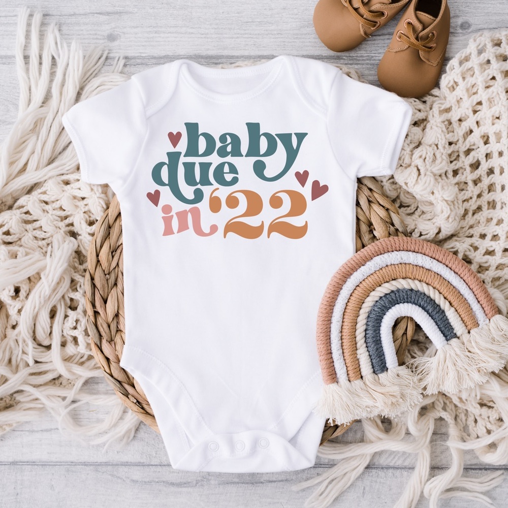 Baby Due in 2022 Boho Organic Cotton White Onesie